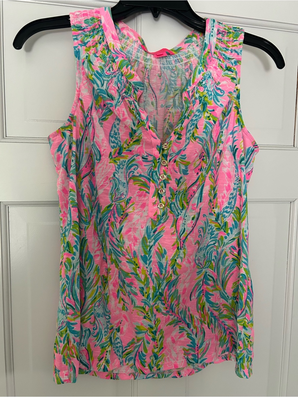 Lilly Pulitzer Pink Tropical V-Neck Sleeveless Swim Coverup